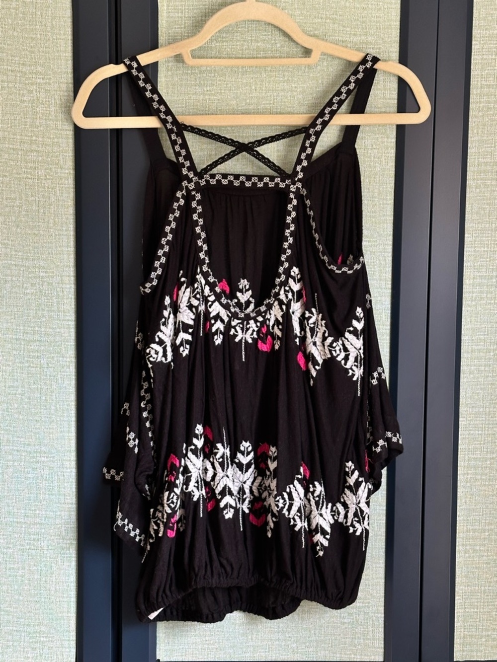 Free People New World Embroidered Cold Shoulder Airy Flowy Boho Top, Size S - Picture 6 of 11